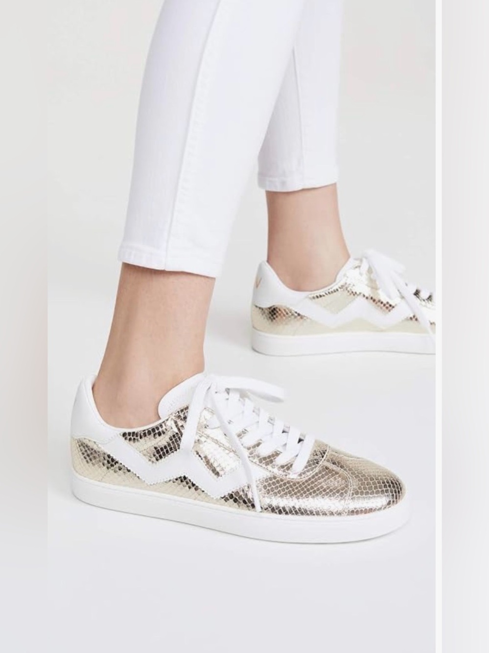 ✨💛 Stuart Weitzman Daryl Metallic Gold Snake Embossed Sneakers 6.5B 💛✨